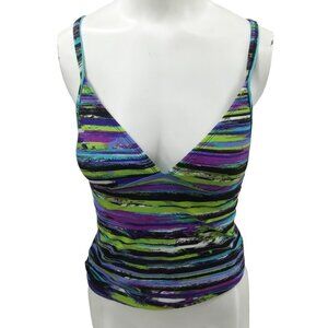 Athleta V-neck Racerback Abstract Striped Tankini Bikini Top Size XXS Purple
